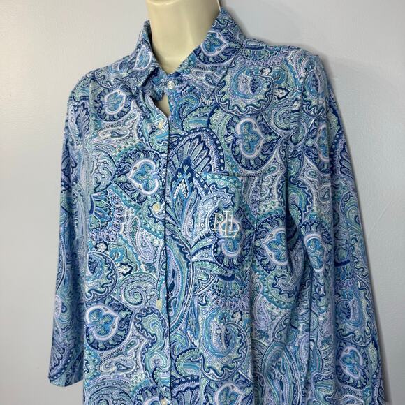 Lauren Ralph Lauren Sleepshirt Womens M Blue Knit Embroidered Button Sleepwear M - Picture 16 of 16